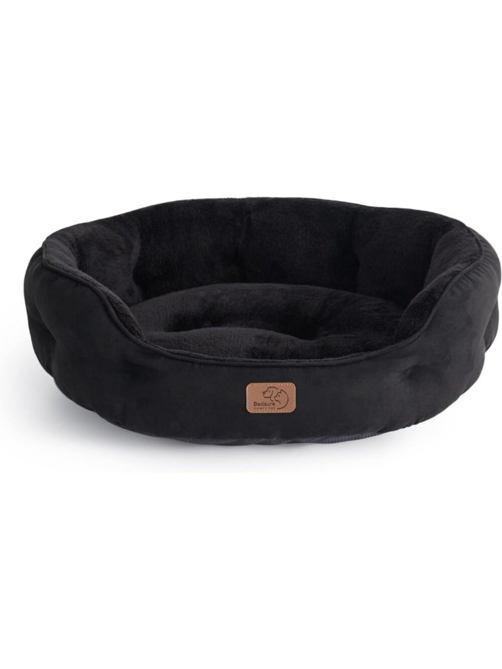Cozy Round Dog Bed & Cat Bed, Washable 20in for Indoor Pets - Black Color